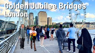 LONDON Golden Jubilee Bridges 🇬🇧 Walk Thames 4K [upl. by Milburt]