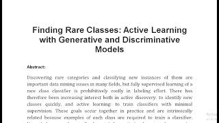 Finding Rare Classes Active Learning with Generative and Discriminative Models [upl. by Primaveras]