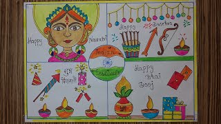 How to Draw Four FestivalsHow to draw Indian FestivalsIndian Festivals Drawing Easy And Beautiful [upl. by Norvell]