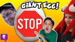 Giant STOP SIGN Egg with RED Surprise Toys and Play by HobbyKidsTV [upl. by Ecraep]