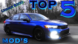 Top 5 Mods for the 11th Gen 2022 Honda Civic Under 200 [upl. by Karub]