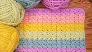 EASY Crochet Stitch  Moss Stitch Rectangle baby blankets mats rugs amp MORE One Round Repeat [upl. by Aymahs]