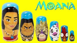 Disney MOANA Nesting Dolls Maui Pua Hei Hei Tamatoa TOY SUPRISES [upl. by Lanahtan]