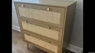 3 Drawer Dresser for Bedroom Rattan Dresser Modern Wood Chest of Drawers with Spacious Storage [upl. by Dennett886]