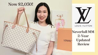 LV DAMIER AZUR NEVERFULL MM 2YEAR UPDATED REVIEW WIMB WEAR amp TEAR PROS amp CONS IS IT WORTH IT [upl. by Anyek640]