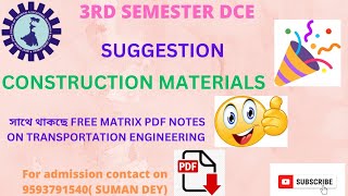 SUGGESTION OF CONSTRUCTION MATERIALS CEPC 301 2024  WBSCTE  3RD SEMESTER DEC 2024  2ND YEAR [upl. by Runkel]