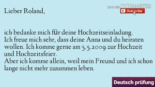 B1 Brief Schreiben  Einladung zum Hochzeit  Telc Prüfung B1 [upl. by Baras463]