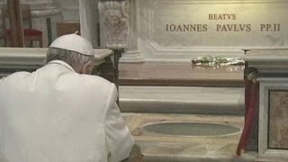 Pope Francis visits John Paul IIs tomb [upl. by Collayer486]