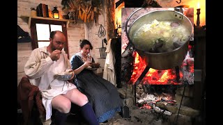 Cooking Over a Fire Barley and Leek Soup  19th Century Cooking Skills 1820s America [upl. by Gilliam]