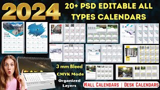 2024 Editable PSD 20 Calendars Designs  Wall Calendar amp Desk Calendars  Ready to Print [upl. by Azil943]