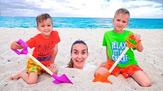 Vlad and Niki had a Fun Day on the Beach Plying with Mom and Sand [upl. by Alain]