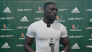 Miami Hurricanes LB Wesley Bissainthe postpractice March 4 [upl. by Lettig]