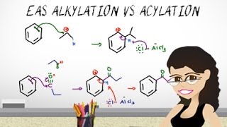 EAS Friedel Crafts Alkylation vs Acylation EAS vid 8 by Leah Fisch [upl. by Egdamlat242]