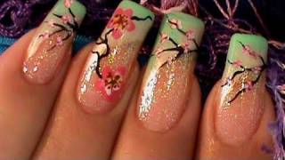 Cherry Blossom Sakura Tree Nail Art Design Tutorial [upl. by Ahsal]