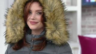 Nuage Stretch Puffer Coat with Removable Hood amp Faux Fur on QVC [upl. by Adlesirk]