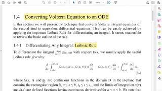 Lecture 3 Converting Volterra Integral Equation to Initial Value problem [upl. by Thay]