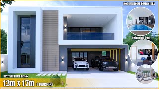 Modern House Design  Box Type House  12m x 17m with 5 Bedrooms [upl. by Kiker]