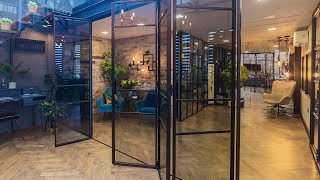 BiFolding Door in Our Showroom  Black Steel Doors [upl. by Mittel276]