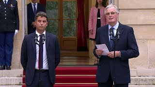 Passation de pouvoir à Matignon  les discours de Gabriel Attal et Michel Barnier [upl. by Weirick]