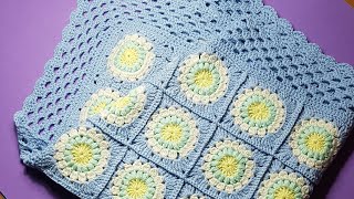 Copertina con le piastrelle sunburst e bordo granny tutorial [upl. by Lundeen]