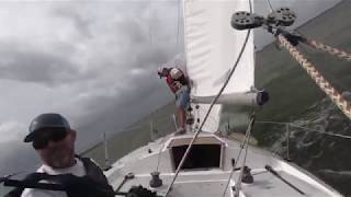 J24 Sailing 2535 knots Downwind Run and a New record out running a storm J24 The Goat [upl. by Theodosia]