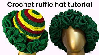 Easy Crochet ruffle bucket hat  step by step tutorial [upl. by Melli195]