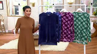 Denim amp Co Velour Pullover with HiLow Hem on QVC [upl. by Irrabaj]