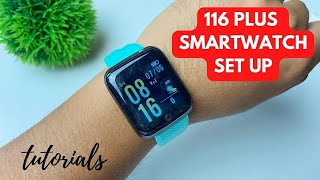 116 PLUS SMARTWATCH TIME SETTING AND SET UP TUTORIALS  ENGLISH [upl. by Ajnin814]