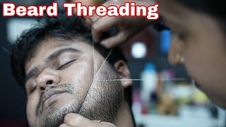 ASMR Beard Threading  Mens Beard Threading By Barber Girl Chaitali  ASMR Eye Brows Threading [upl. by Rafferty]