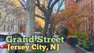 Walking on Grand Street in Jersey City New Jersey USA  Monmouth St to the Hudson River waterfront [upl. by Maxey]