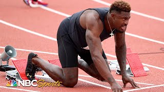 Seattle Seahawks wide receiver DK Metcalf competes in 100m race at USATF Golden Games  NBC Sports [upl. by Adlin]