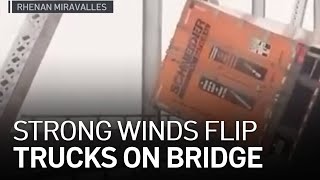 Winds Flip Trucks on RichmondSan Rafael Bridge Amid Storm [upl. by Barker838]