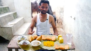 Samosa Kachori Sabji Dhokla Eating  Indian Street Food Eating Challenge [upl. by Mccreary]