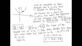 Find an equation of the tangent line to the curve that is parallel to the line [upl. by Geis]