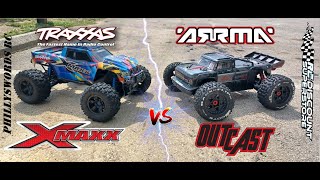 Traxxas X Maxx vs Arrma Outcast 8S RTR EXB [upl. by Aicinet439]