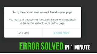 How to Solve Content Area Was not Found in Your Page on Elementor Plugin [upl. by Eeldarb282]