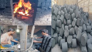 Making process of charcoal briquettes used as fuel in fire  How to make charcoal briquettes [upl. by Daniala]