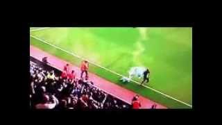 English Premier League Linesman Hit by Flare During Man City Game [upl. by Trinia]