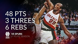 Clyde Drexler 48 pts 3 threes 6 rebs vs Spurs 9192 season [upl. by Mailiw]