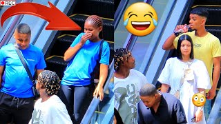 Unbelievable Reactions Staring at Strangers on an Escalator Prank [upl. by Atterg]