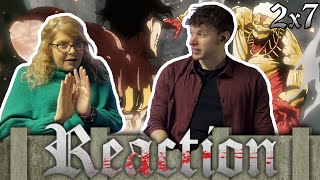 SHOWING MY MOM ATTACK ON TITAN  2x7  REACTION [upl. by Altheta]