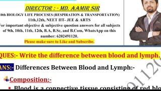 Write the difference between blood and lymph [upl. by Aicac]