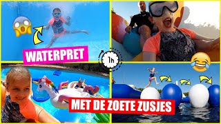 1 UUR NIEUW ZWEMMEN en BOMMETJES MAKEN met DE ZOETE ZUSJES  Zwembad Challenge♥DeZoeteZusjes♥ [upl. by Au998]