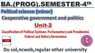 Unit2 Parliamentary amp PresidentialFederal amp Unitary Governance baprogramme du polticalscience [upl. by Ashly]