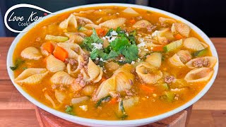 Traditional Mexican Sopita Concha Shell Soup with Ground Beef Sopa de Conchitas con Carne Molida [upl. by Kitty]