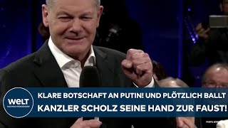 DRESDEN Und plötzlich ballt Kanzler Scholz seine Hand zur Faust und schickt eine Botschaft zu Putin [upl. by Annasus]