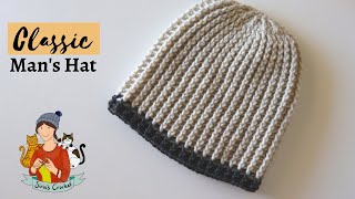 Crochet Classic Mens Hat  Beanie Tutorial [upl. by Voltz]