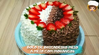 BOLO PARA ANIVERSARIO MEIO A MEIO COM MORANGOS  MIL DELÍCIAS NA COZINHA [upl. by Eniamej51]