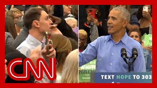 See Obamas response when heckler interrupts his speech [upl. by Nailuj]