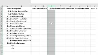 How to create a Gantt Chart in MS Excel using Work Breakdown Structure WBS Project Management [upl. by Rosner]